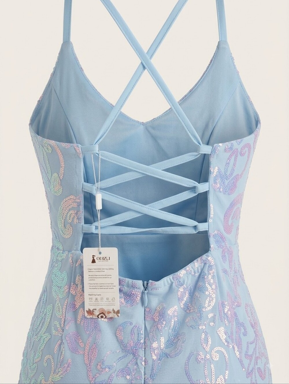 Light Blue Halter Sequin Mini Dress